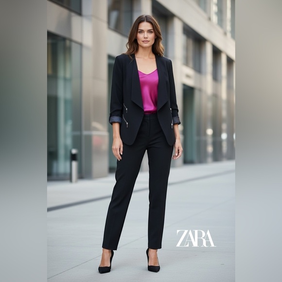 Zara Jackets & Blazers - NEW, Zara Woman, Black Open Front Blazer XL Modern Chic Zip Detail Jacket